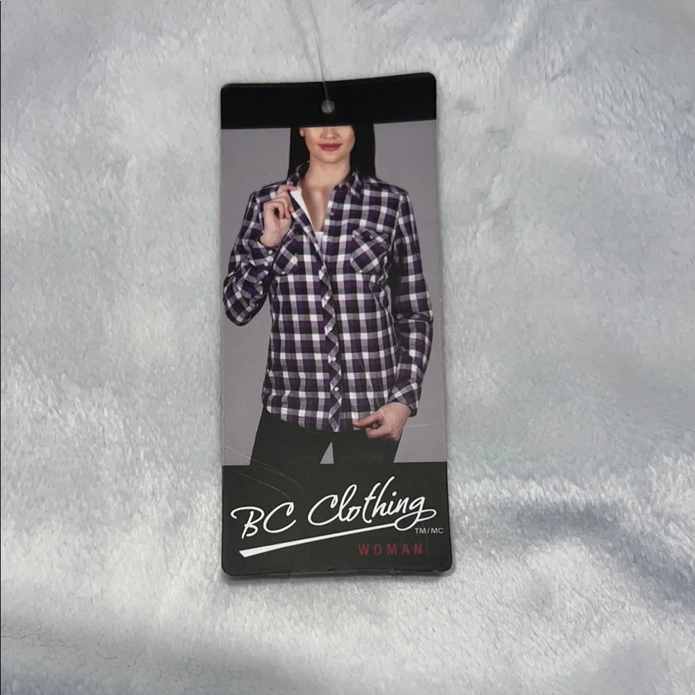NWT - BC Clothing Casual Purple and Black Button Down Shirt - Picture 10 of 13